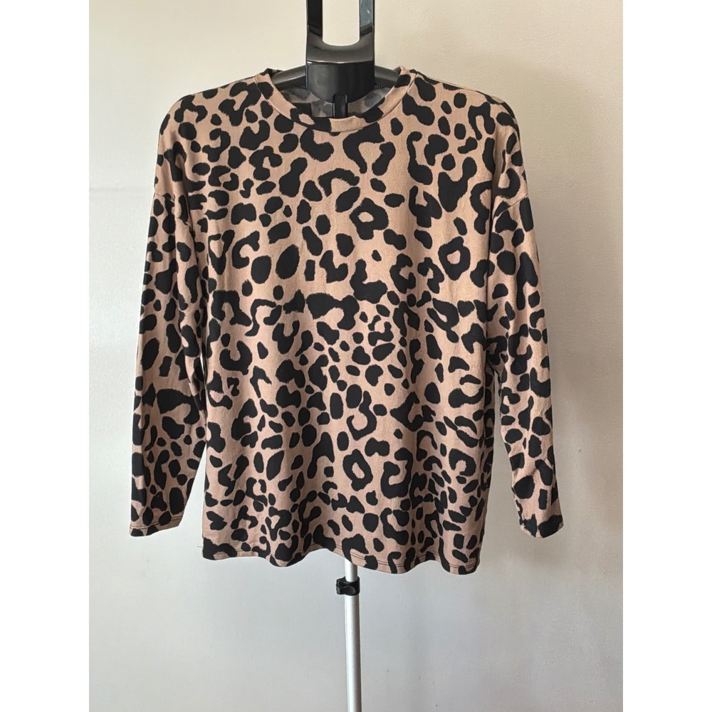 Fashion Nova Leopard Print Top Womens M Long Sleeve Y2K Indie Sleaze Mob Wife